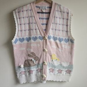 Vintage 90s Novelty Easter Chocolate Bunny Cottagecore Cotton Vest M